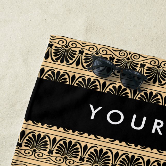 Griechisch Fret Arabesque Brown, Ihr Name, persona Strandtuch (Beispiel)