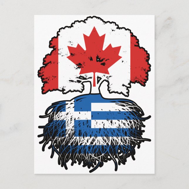 Griechisch-kanadische Tree-Roots-Flagge Postkarte (Vorderseite)