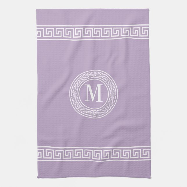 Griechisch Key Lavender Monogram Kitchen Handtüche Geschirrtuch (Vertikal)