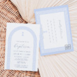 Griechisch Key White Blue Taufe Einladung Postkart Postkarte<br><div class="desc">Dieses Design zeichnet sich durch ein minimalistisches griechisches Schlüsseldesign mit vollständig bearbeitbarem Text aus. Für eine erweiterte Anpassung dieses Designs,  wählen Sie einfach die Schaltfläche "Anpassen" oben.</div>