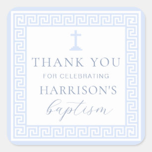 Griechisch Key White Blue Taufe Vielen Dank Quadratischer Aufkleber