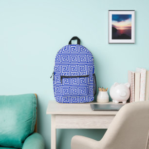 Griechisch Meander Key Squares Muster Blau Bedruckter Rucksack
