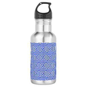 Griechisch Meander Key Squares Muster Blau Edelstahlflasche