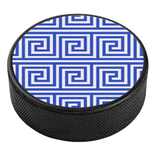 Griechisch Meander Key Squares Muster Blau Eishockey Puck