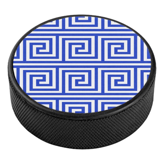 Griechisch Meander Key Squares Muster Blau Eishockey Puck (3/4)