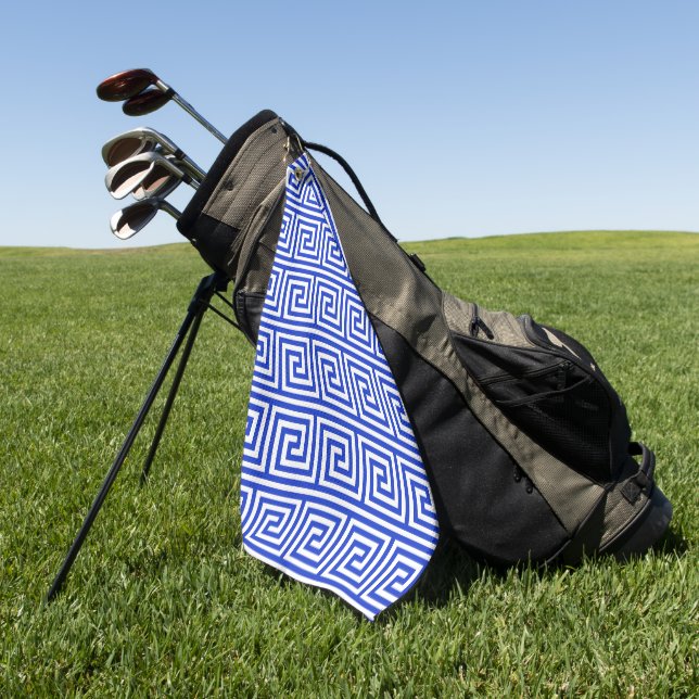 Griechisch Meander Key Squares Muster Blau Golfhandtuch (Gras)