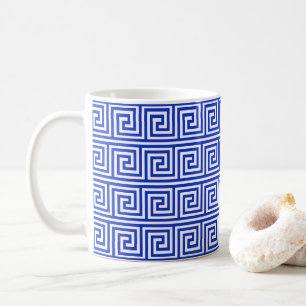 Griechisch Meander Key Squares Muster Blau Kaffeetasse