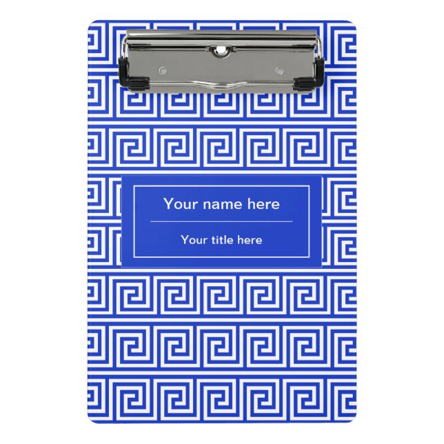 Griechisch Meander Key Squares Muster Blau Mini Klemmbrett (Vorderseite)