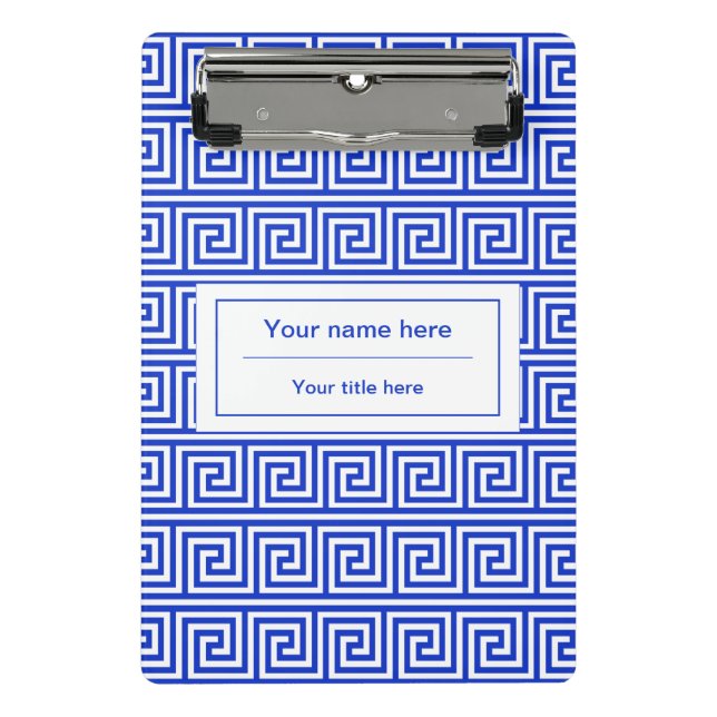 Griechisch Meander Key Squares Muster Blau Mini Klemmbrett (Vorderseite)