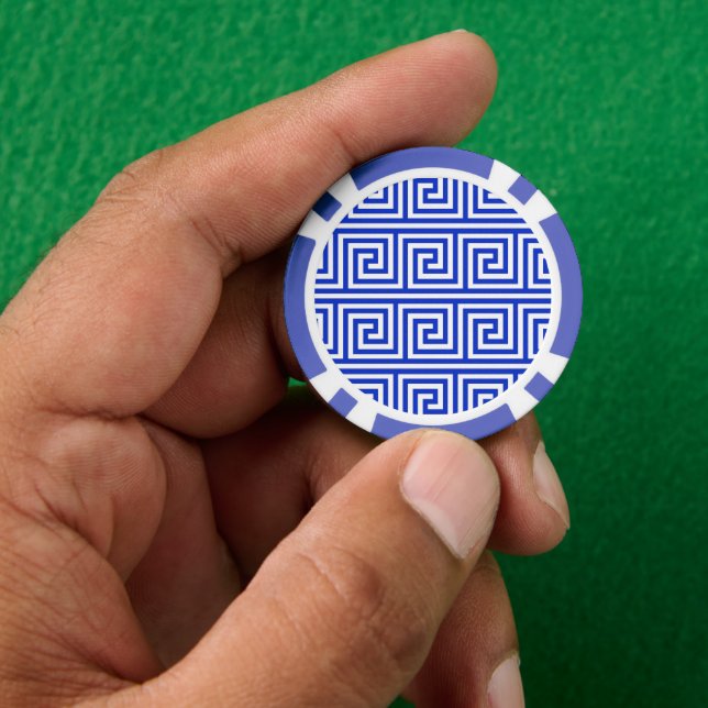 Griechisch Meander Key Squares Muster Blau Pokerchips (Hand)