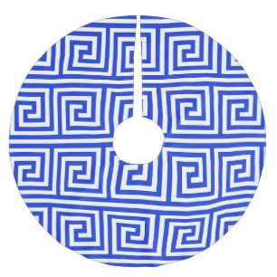 Griechisch Meander Key Squares Muster Blau Polyester Weihnachtsbaumdecke