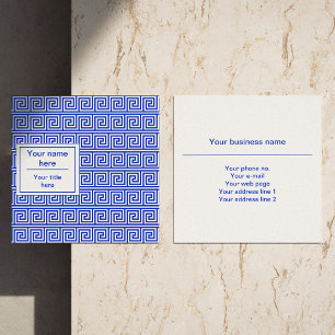 Griechisch Meander Key Squares Muster Blau Quadratische Visitenkarte