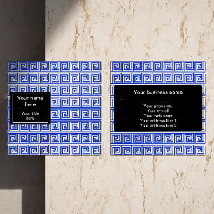 Griechisch Meander Key Squares Muster Blau Quadratische Visitenkarte