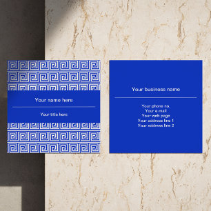 Griechisch Meander Key Squares Muster Blau Quadratische Visitenkarte