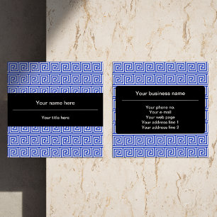 Griechisch Meander Key Squares Muster Blau Quadratische Visitenkarte