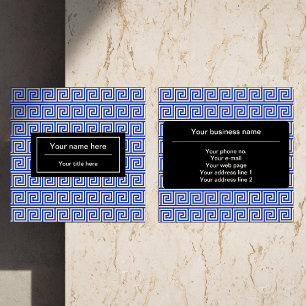 Griechisch Meander Key Squares Muster Blau Quadratische Visitenkarte