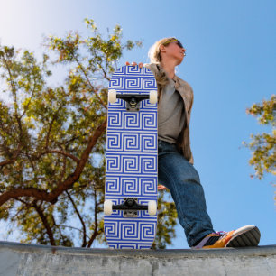 Griechisch Meander Key Squares Muster Blau Skateboard