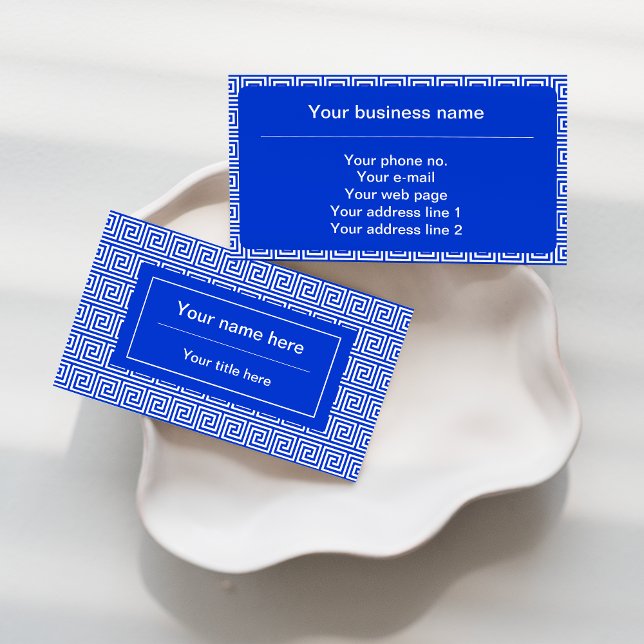 Griechisch Meander Key Squares Muster Blau Visitenkarte (Von Creator hochgeladen)