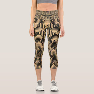 Griechisch Meander Key Squares Muster Brown Capri Leggings