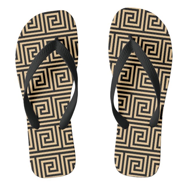Griechisch Meander Key Squares Muster Brown Flip Flops (Fußbett)