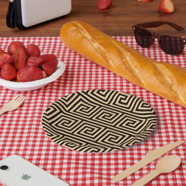Griechisch Meander Key Squares Muster Brown Pappteller (Picknick)