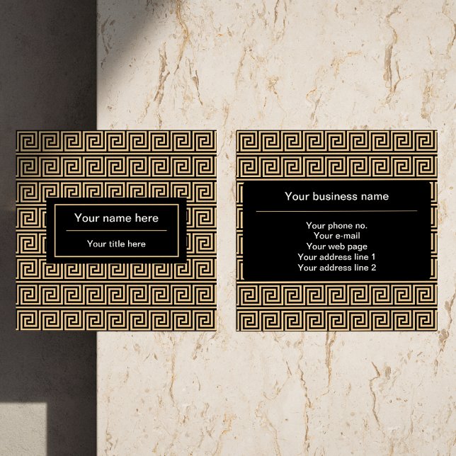 Griechisch Meander Key Squares Muster Brown Quadratische Visitenkarte (Von Creator hochgeladen)