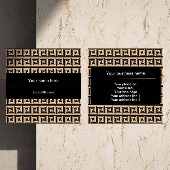 Griechisch Meander Key Squares Muster Brown Quadratische Visitenkarte (Von Creator hochgeladen)