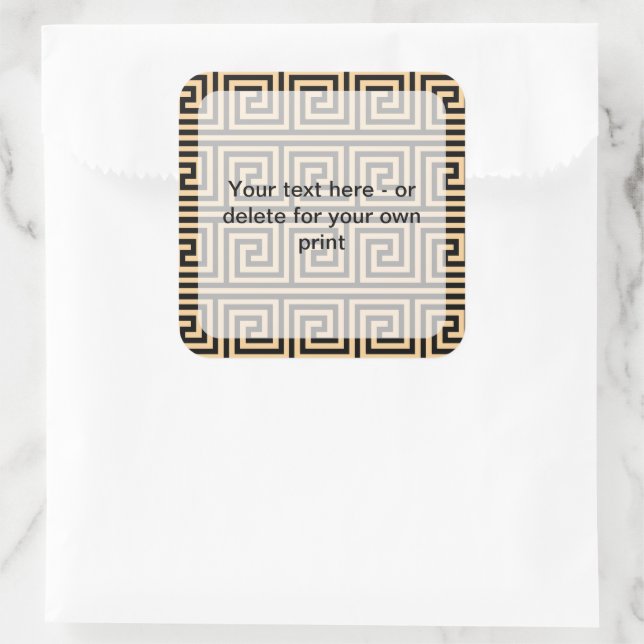 Griechisch Meander Key Squares Muster Brown Quadratischer Aufkleber (Tasche)