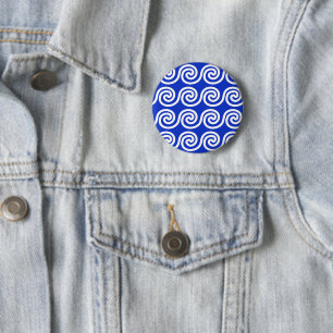 Griechisch Meander Key Waves Muster blau Button