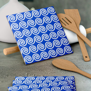 Griechisch Meander Key Waves Muster blau Fliese