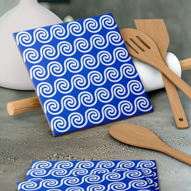 Griechisch Meander Key Waves Muster blau Fliese (Von Creator hochgeladen)