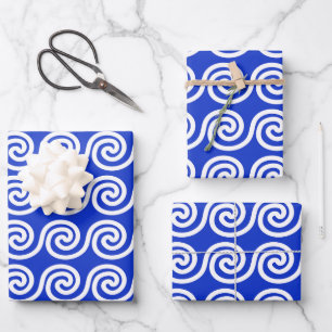 Griechisch Meander Key Waves Muster blau Geschenkpapier Set