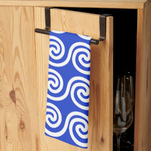 Griechisch Meander Key Waves Muster blau Geschirrtuch