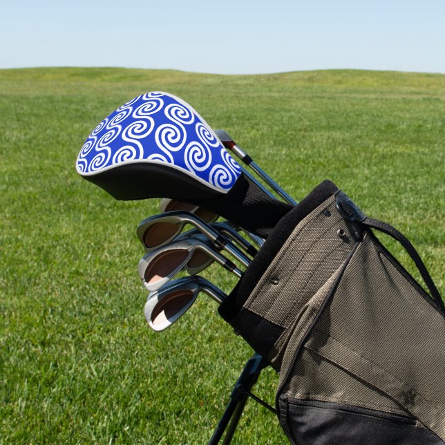 Griechisch Meander Key Waves Muster blau Golf Headcover (In SItu)