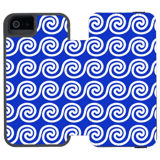 Griechisch Meander Key Waves Muster blau Incipio iPhone Geldbeutel-Hülle (Folio Geöffnet)