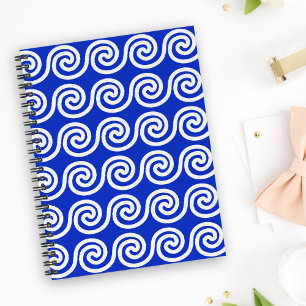 Griechisch Meander Key Waves Muster blau Notizblock