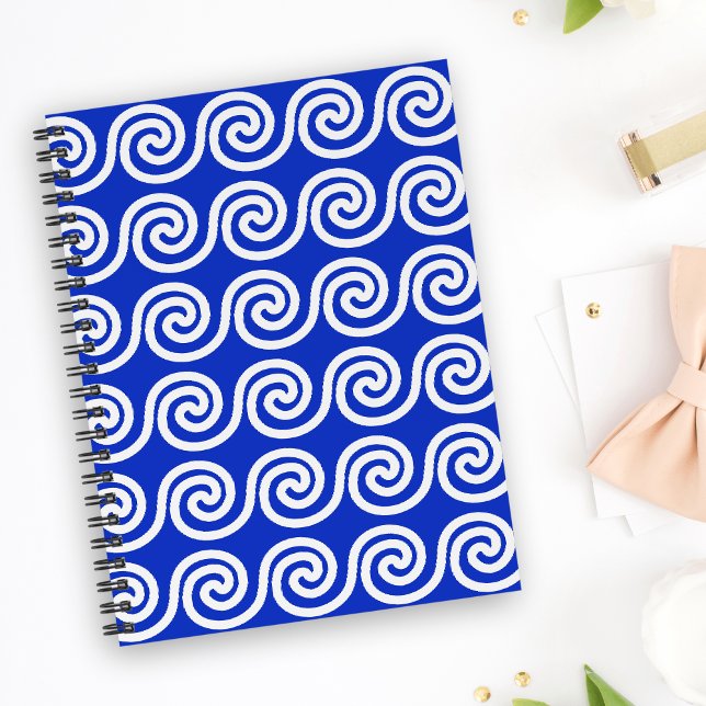 Griechisch Meander Key Waves Muster blau Notizbuch (Von Creator hochgeladen)