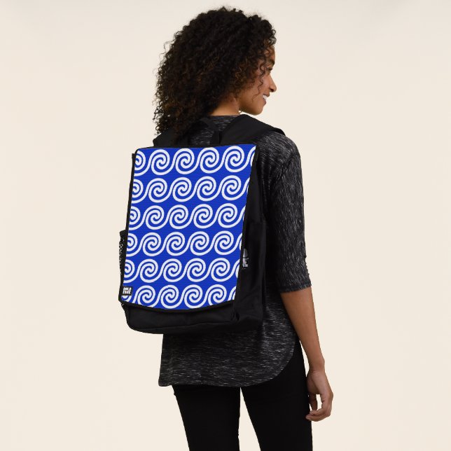 Griechisch Meander Key Waves Muster blau Rucksack (Ausgewaschen)