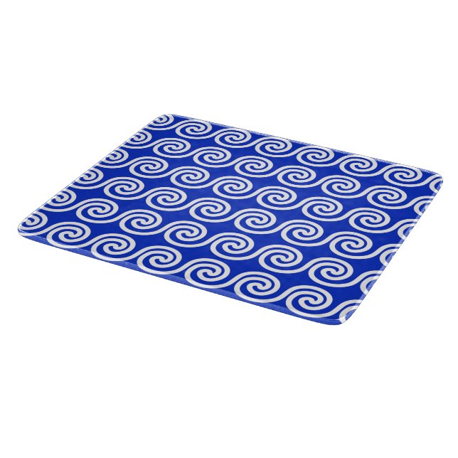 Griechisch Meander Key Waves Muster blau Schneidebrett (Ecke)