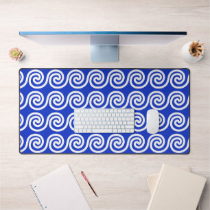 Griechisch Meander Key Waves Muster blau Schreibtischunterlage