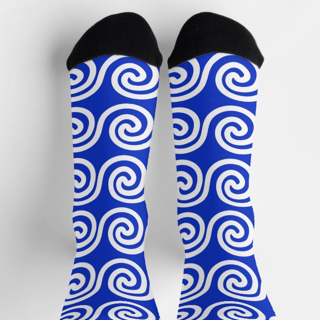 Griechisch Meander Key Waves Muster blau Socken (Oben)