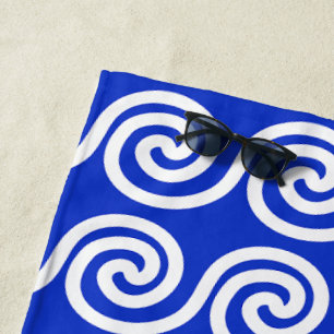 Griechisch Meander Key Waves Muster blau Strandtuch