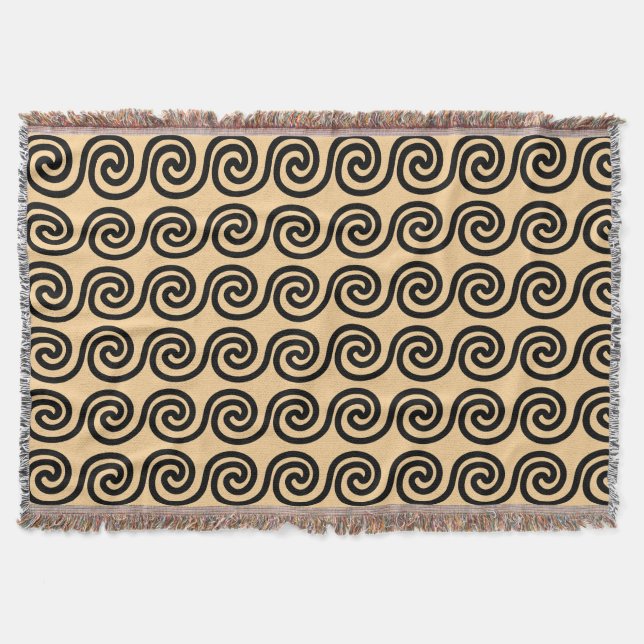 Griechisch Meander Key Waves Muster Brown Decke (Vorderseite)