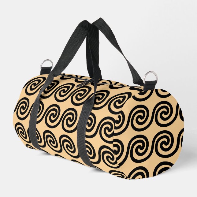 Griechisch Meander Key Waves Muster Brown Duffle Bag (Linke Seite)