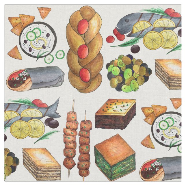 Griechisch-mediterrane Küche Gyro Tzatziki Baklava Stoff (Nahaufnahme)