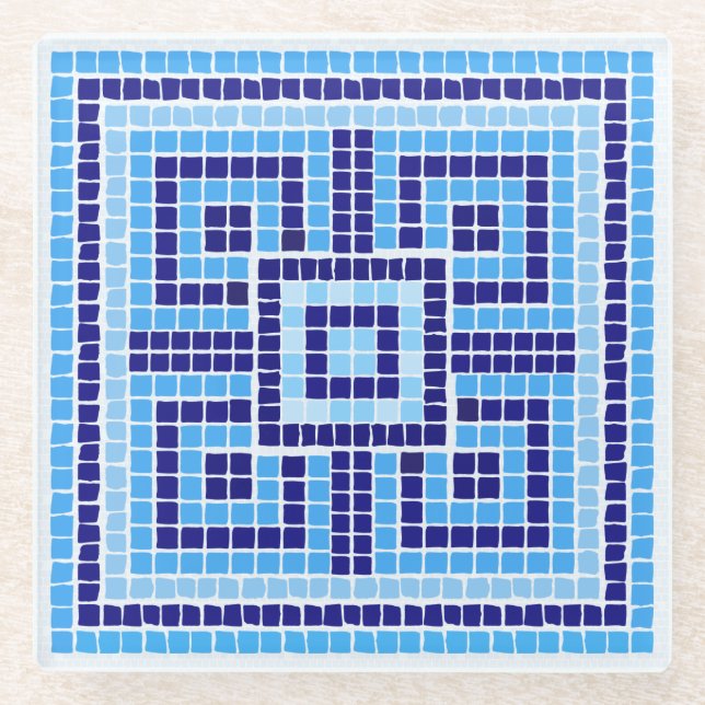 Griechisch-Mosaiksteinschmuck - Blauschattierungen Glasuntersetzer (Vorderseite)