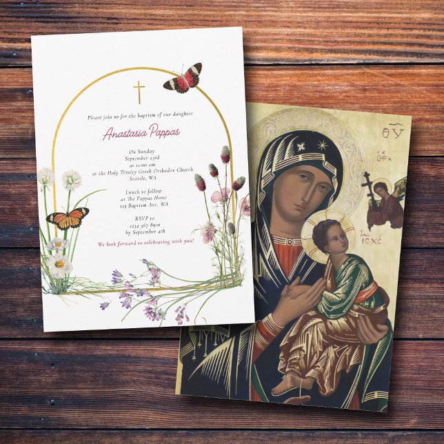Griechisch-orthodoxe Christening Taufe Girl-Wildbl Einladung (Greek Orthodox Christening Baptism Girl Wildflower Invitation)