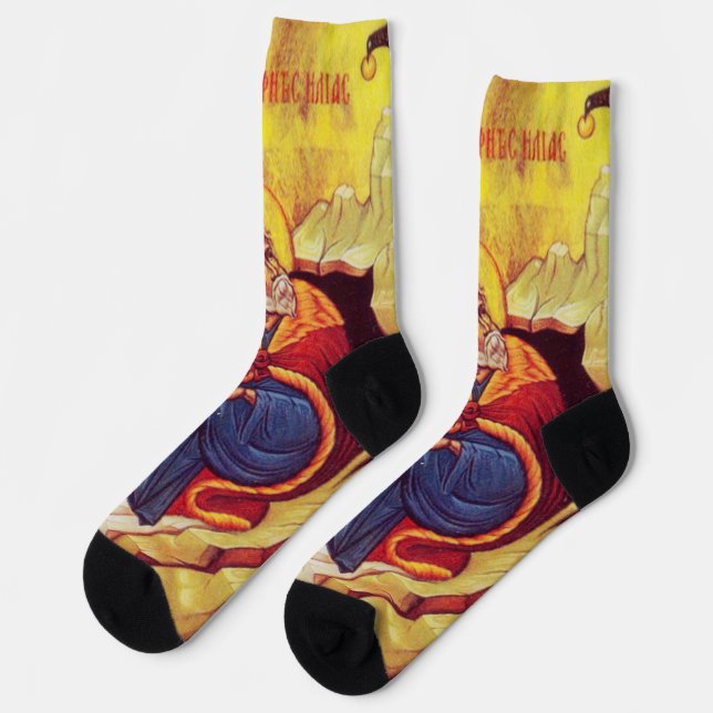 Griechisch-orthodoxe Ikone des Propheten Elija Socken (Linkes Detail)