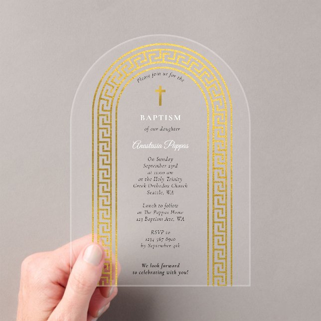 Griechisch-orthodoxe Taufe Gold griechischer Schlü Acryleinladungen (Insitu (Handheld))