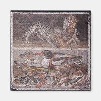 Griechisch-römische Katze mit Vogel und Ente